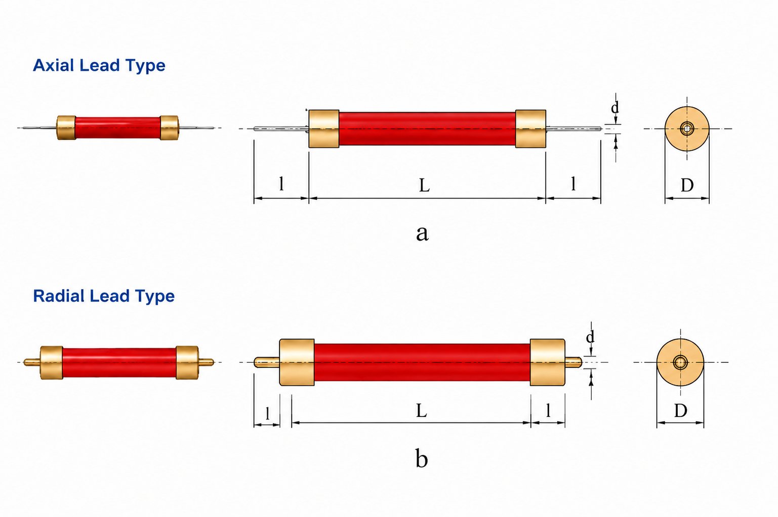 圆柱型玻璃釉高压电阻 Cylindrical Glass-Glaze High-Voltage Resistor (RI80) — dimensions illustration